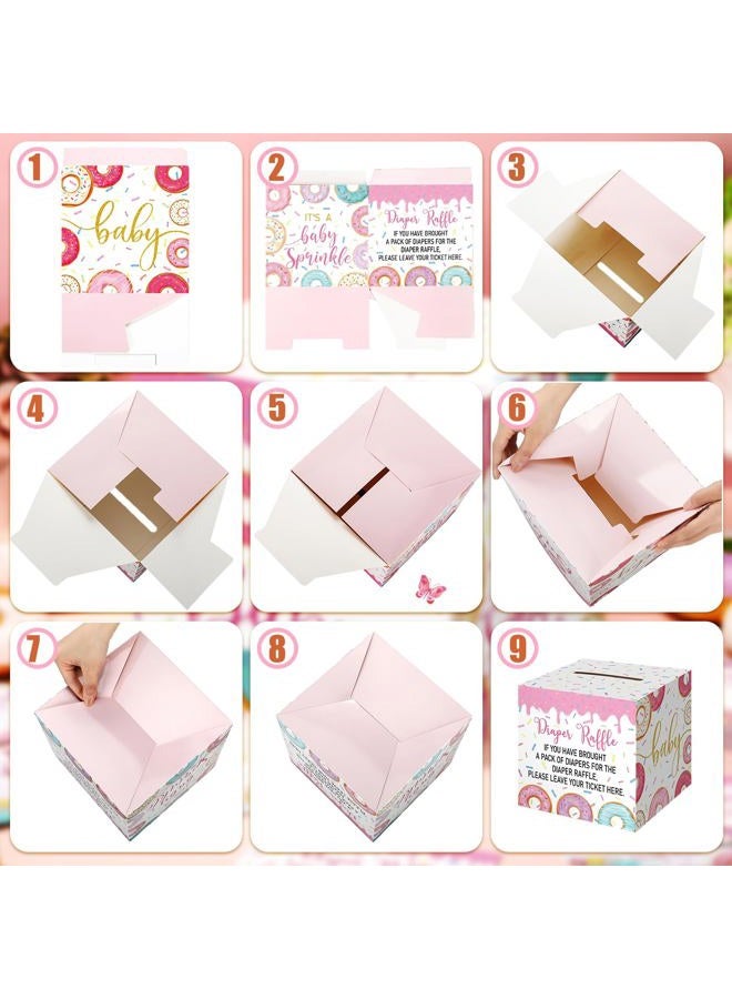 Teling 51 Pieces Diaper Raffle Tickets with Card Box Baby Shower Decorations Baby Shower Holder Box for Girl Boy Diaper Raffle Party(Donut Infant Sprinkle Decorations) - Image 5