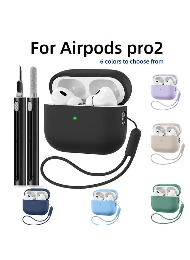 غلاف سيليكون أرجواني فاتح لـ Airpods Pro 2 (2022-2023) مع قلم تنظيف للحماية من الصدمات - Image 2