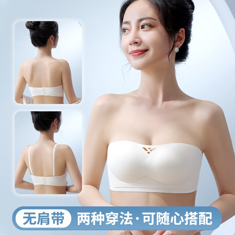 Non-slip strapless jelly strip underwear small chest push-up special anti-exposure tube top seamless invisible bra for women - Image 3