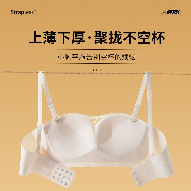Non-slip strapless jelly strip underwear small chest push-up special anti-exposure tube top seamless invisible bra for women - Image 5