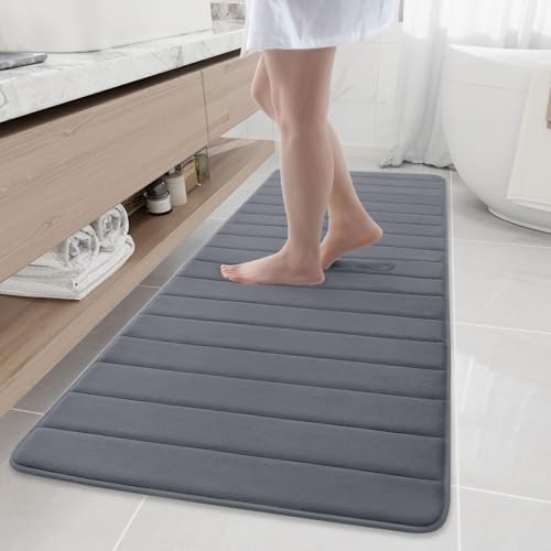 Buganda Memory Foam Bath Mat, 70" x 24", Ultra Soft and Non-Slip Bathroom Rugs, Water Absorbent and Machine Washable Bath Rug Runner for Bathroom, Shower, and Tub, Dark Grey - Image 1