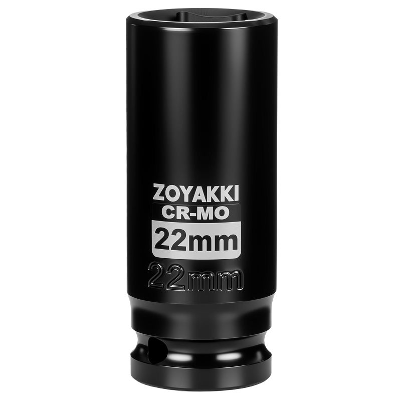 ZOYAKKI 12 Drive x 22 mm Deep 6 PT Impact Socket CRMO12inch Drive 6 Point Axle Nut Socket for Easy Removal of Axle Shaft Nuts Metric 22MM - Image 3