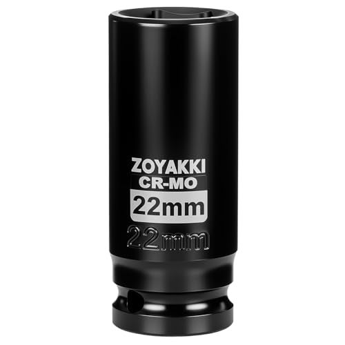 ZOYAKKI 12 Drive x 22 mm Deep 6 PT Impact Socket CRMO12inch Drive 6 Point Axle Nut Socket for Easy Removal of Axle Shaft Nuts Metric 22MM - Image 1