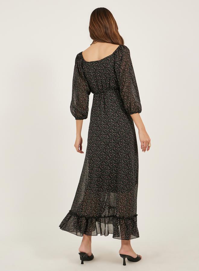 ستايلي فستان ماكسي بطبعات زهور وأكمام بالون بياقة قلب - Image 5