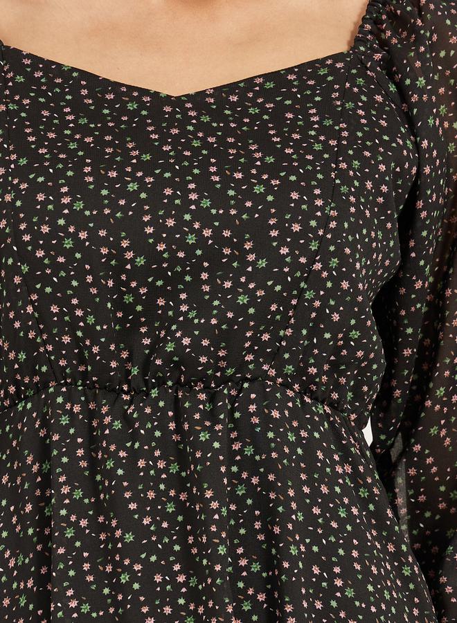 ستايلي فستان ماكسي بطبعات زهور وأكمام بالون بياقة قلب - Image 4