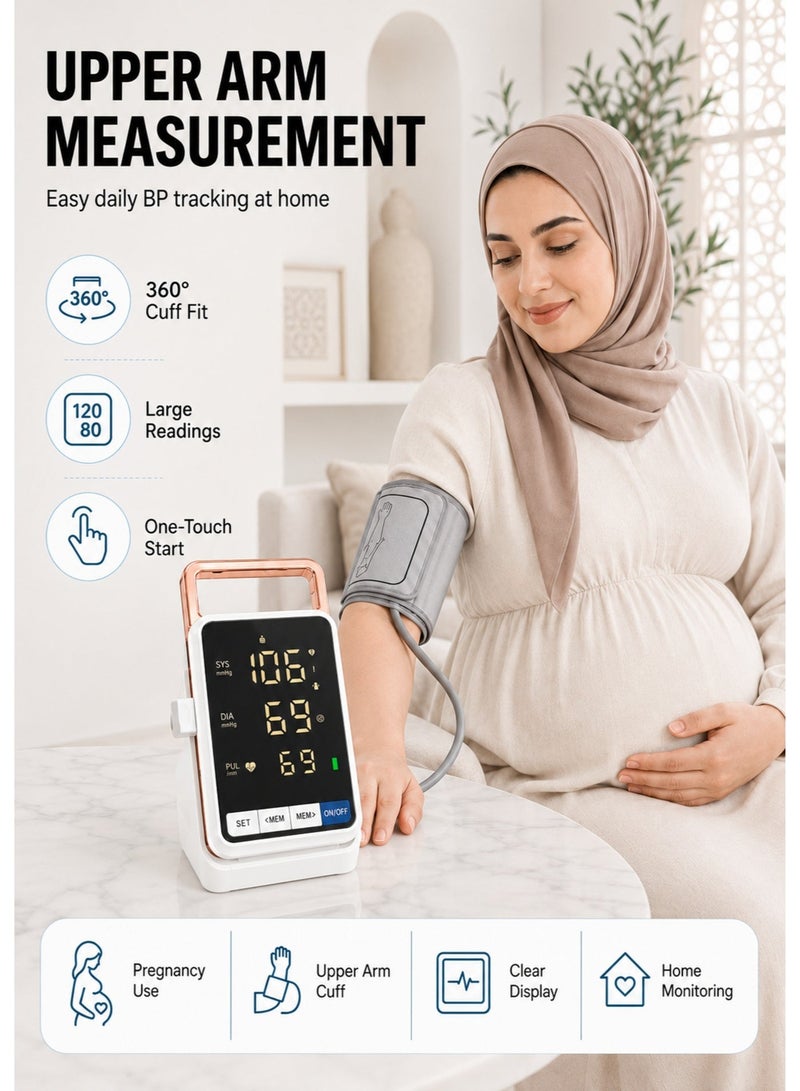 HUMJO Upper Arm Blood Pressure Monitor with Cuff Storage Base, Large FSTN 360° Display BP Machine with Voice Prompt, Rechargeable，Highly Accurate Blood Pressure Measurement for Adults and Elderly for Home Use and Travel - Image 4