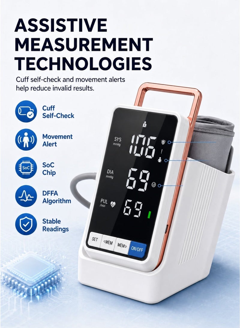 HUMJO Upper Arm Blood Pressure Monitor with Cuff Storage Base, Large FSTN 360° Display BP Machine with Voice Prompt, Rechargeable，Highly Accurate Blood Pressure Measurement for Adults and Elderly for Home Use and Travel - Image 2