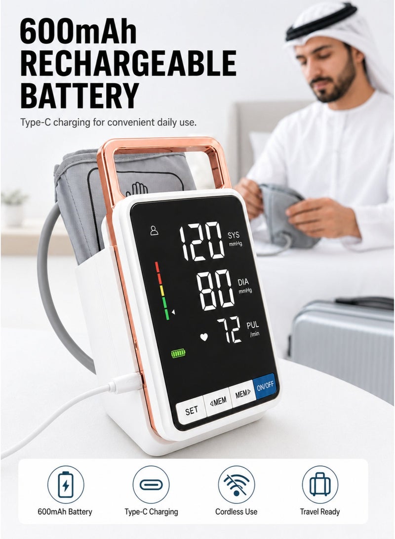 HUMJO Upper Arm Blood Pressure Monitor with Cuff Storage Base, Large FSTN 360° Display BP Machine with Voice Prompt, Rechargeable，Highly Accurate Blood Pressure Measurement for Adults and Elderly for Home Use and Travel - Image 5