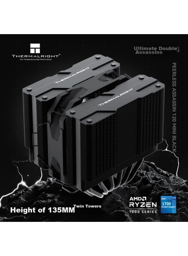 Thermalright ثيرمالرايت بيرليس أسيassin 120 ميني أسود، Aghp4.0 ستة أنابيب حرارية مبرد هواء، Pa120 ميني أسود - Image 1
