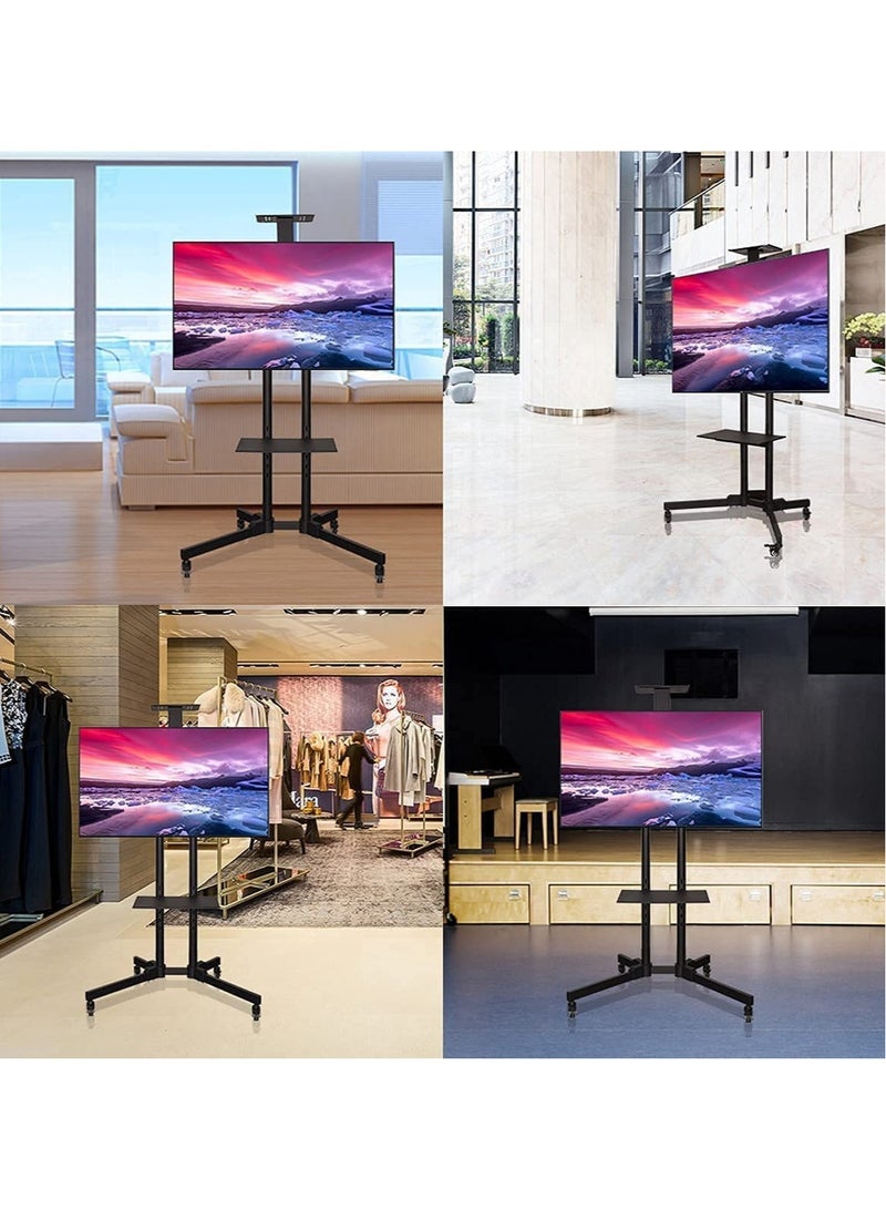 ELTRAZONE Economical Series TV Cart/Mobile TV Stand with Rolling Casters and Shelf, Max VESA 600x400 Compatible TV Mount Bracket Fits Displays 37 to 70 Inch, Weight 50kg.TV Floor Stand  - Image 3