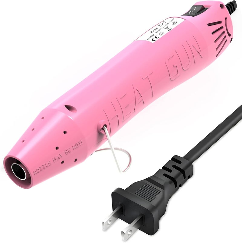 QST EXPRESS Heat Gun, Mini Heat Gun for Shrink Tubing, Portable Heat Gun for DIY Crafts, 300W Heat Air Gun with Reflector Nozzle, Shrink Wrap Gun Tool for Shrink Packaging PVC, Drying Paint, Clay - Pink - Image 1