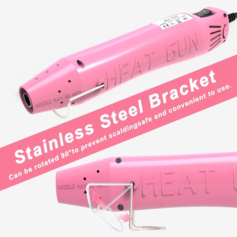 QST EXPRESS Heat Gun, Mini Heat Gun for Shrink Tubing, Portable Heat Gun for DIY Crafts, 300W Heat Air Gun with Reflector Nozzle, Shrink Wrap Gun Tool for Shrink Packaging PVC, Drying Paint, Clay - Pink - Image 5