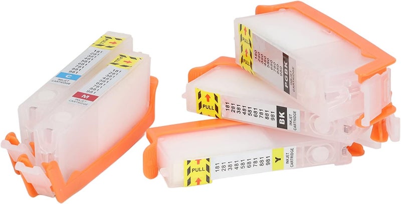 5 Piece Refillable Ink Cartridge Set Compatible with 580 581 Printers - PGBK BK C M Y Ink Cartridges with Permanent Chips and PP Construction for Document and Photo Printing (580-581) - Image 3