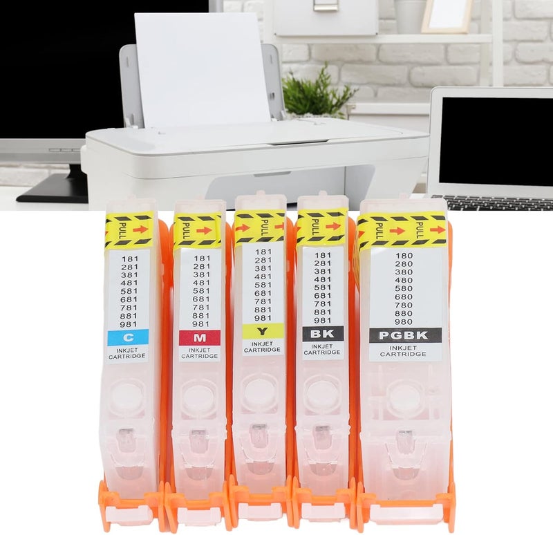 5 Piece Refillable Ink Cartridge Set Compatible with 580 581 Printers - PGBK BK C M Y Ink Cartridges with Permanent Chips and PP Construction for Document and Photo Printing (580-581) - Image 5