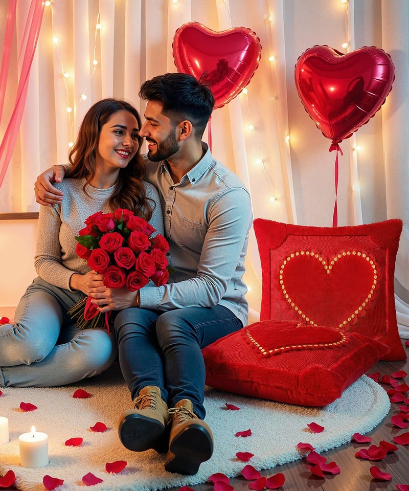 SEGXCFL Romantic Gifts for Woman Valentine Day Throw Pillow Covers 18x18in Set of 2,Soft Plush Faux Fur Pillow Cover Red Heart 3D Embroidered Decorative Couch Sofa Home Indoor Outdoor (Red Heart, 18x18) - Image 2