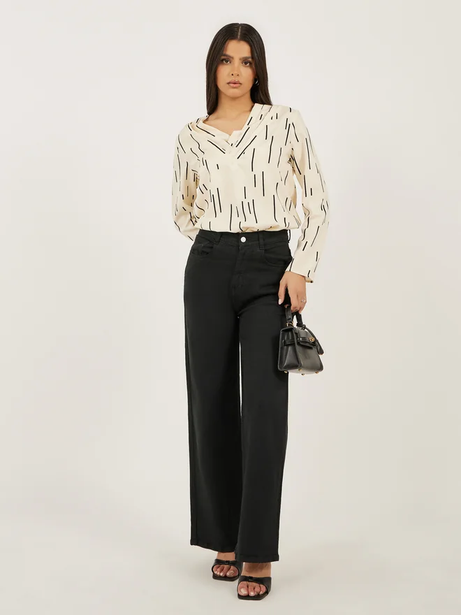 تايك تو Take Two Women All-Over Print Long Sleeve Blouse