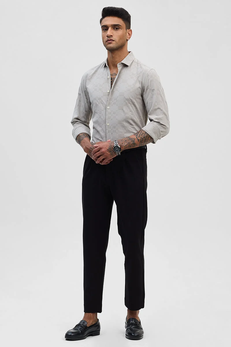 سنيتش Light Grey Geometric Long Sleeve Slim Fit Shirt