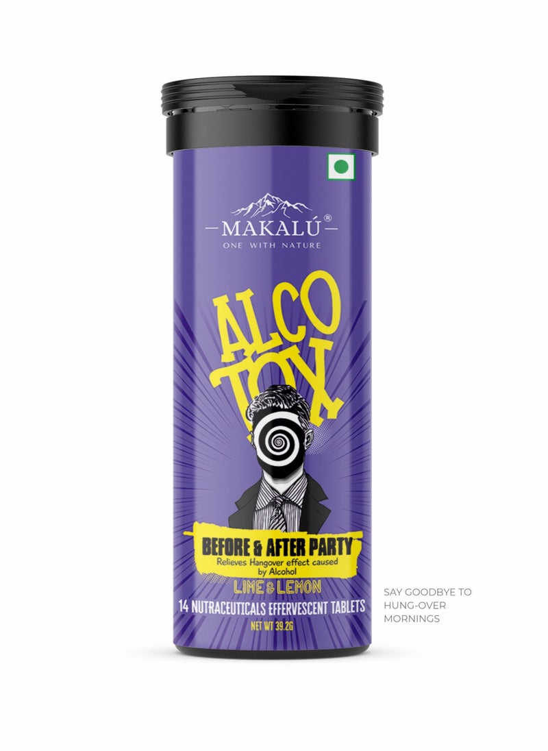 MAKALU - Makalu Alcotox Before & After Party Hangover Cure/Recovery Effervescent Tablets for Hangover Relief - Lime & Lemon Flavour (Pack of 1) - Image 1