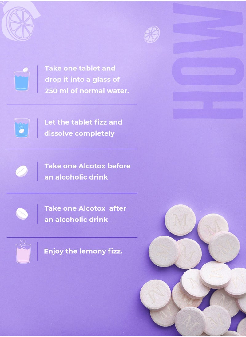MAKALU - Makalu Alcotox Before & After Party Hangover Cure/Recovery Effervescent Tablets for Hangover Relief - Lime & Lemon Flavour (Pack of 1) - Image 1