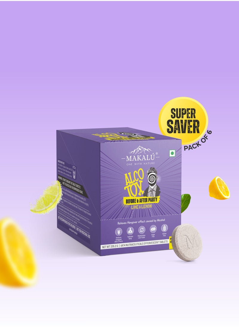 MAKALU - Makalu Alcotox Before & After Party Hangover Cure/Recovery Effervescent Tablets for Hangover Relief - Lime & Lemon Flavour (Pack of 1) - Image 1