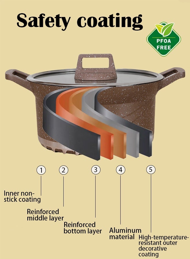 X spring 12-Piece Cookware Set - Aluminum Pots - Non-Stick Surface - Tempered Glass Lid - PFOA-Free - Saucepan with Lid, Stockpot with Lid, Kitchen Utensils (Brown) - Image 5