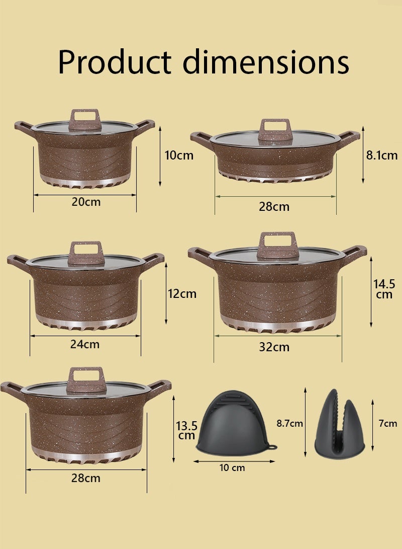X spring 12-Piece Cookware Set - Aluminum Pots - Non-Stick Surface - Tempered Glass Lid - PFOA-Free - Saucepan with Lid, Stockpot with Lid, Kitchen Utensils (Brown) - Image 4
