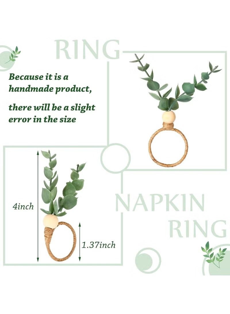 Unewshi 10 Pack Napkin Rings, Eucalyptus Napkin Rings Wooden Napkin Rings Green Leaf Napkin Rings for Wedding Table Decor Birthday Party Decorations - Image 2