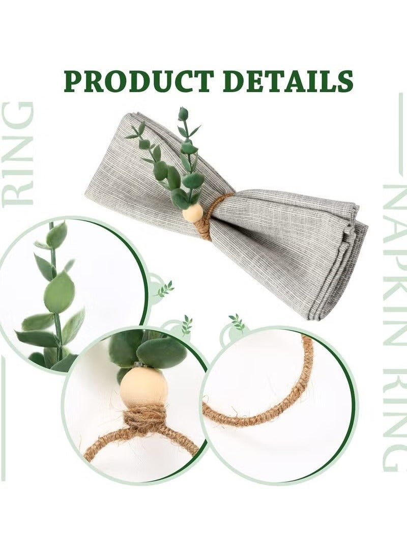 Unewshi 10 Pack Napkin Rings, Eucalyptus Napkin Rings Wooden Napkin Rings Green Leaf Napkin Rings for Wedding Table Decor Birthday Party Decorations - Image 3