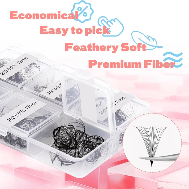 FADLASH Premade Fans Eyelash Extensions 300pcs 20D Premade Lash Fans C Curl Pre Made Fans Lash Extensions Volume Eyelash Extensions Premade Eyelash Fans Loose Fans (20D-0.07C-13-18mm) - Image 3