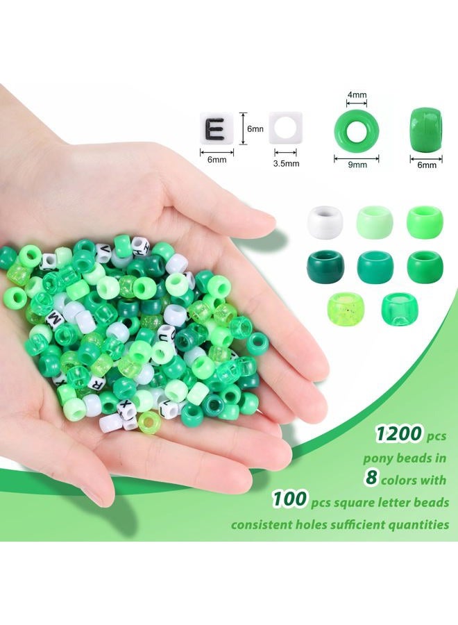 Funtopia Green Beads, St Patricks Day Beads, 1200 Pcs Pony Beads Bulk and Letter Beads, Kandi Beads Hair Beads for Girls Adults, Plastic Beads for Bracelets Jewelry Making St. Patrick's Decoration DIY Crafts - Image 4