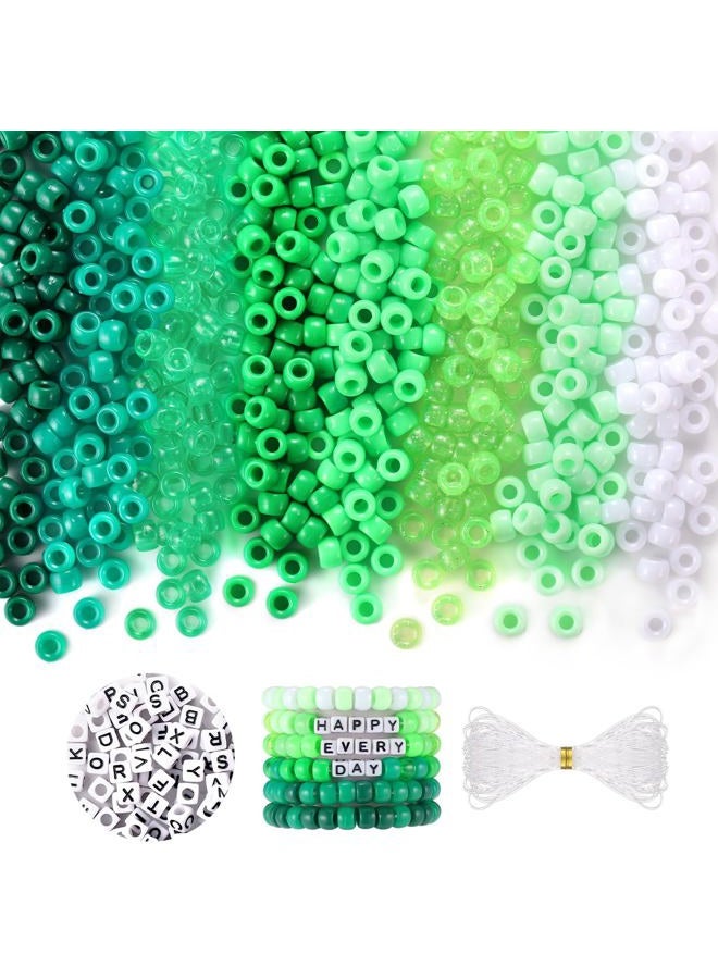 Funtopia Green Beads, St Patricks Day Beads, 1200 Pcs Pony Beads Bulk and Letter Beads, Kandi Beads Hair Beads for Girls Adults, Plastic Beads for Bracelets Jewelry Making St. Patrick's Decoration DIY Crafts - Image 1