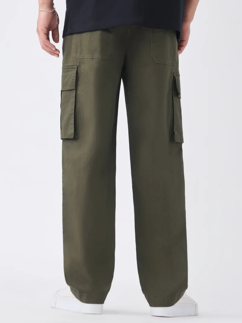 The Souled Store  Utility Line: Modern Flex Men and Boys Elastic Waistband Solid Cotton Blend Straight Fit Lightweight Stretchable Multi-Pocket Cargo Pants  | Best Price UAE