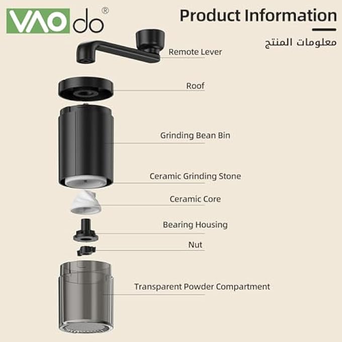 فاو دو مطحنة قهوة يدوية صغيرة الحجم لاسلكية للسفر مع نواة طحن سيراميكية مع فرشاة تنظيف وإعدادات طحن متعددة للتخييم والإسبريسو بالتنقيط والسفر في المكتب - Image 3