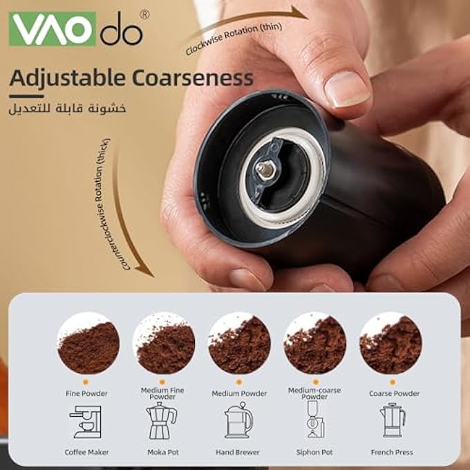 فاو دو مطحنة قهوة يدوية صغيرة الحجم لاسلكية للسفر مع نواة طحن سيراميكية مع فرشاة تنظيف وإعدادات طحن متعددة للتخييم والإسبريسو بالتنقيط والسفر في المكتب - Image 4
