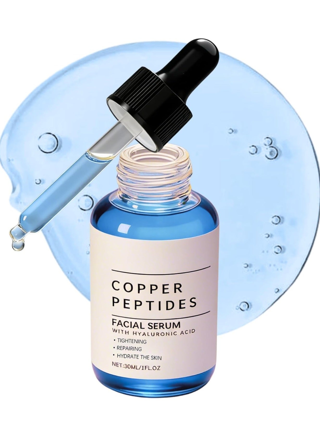 Generic Ghk-Cu Copper Peptides Firming Serum with Anti Aging Collagen Booster, Ghk Cu Peptides Hyaluronic Acid Facial Serum to Improve Elasticity, Smooth Fine Lines & Deeply Hydrate Skin, 30ml