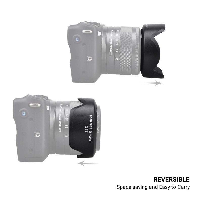 JJC Reversible Lens Hood for Canon EF-M 15-45mm F3.5-6.3 is STM and RF-S 18-45mm F4.5-6.3 is STM Lens on EOS R100 R50 R10 R7 M50 M6 Mark II M200 M100 M50 Mark II, Replace Canon EW-53 Lens Hood - Image 3
