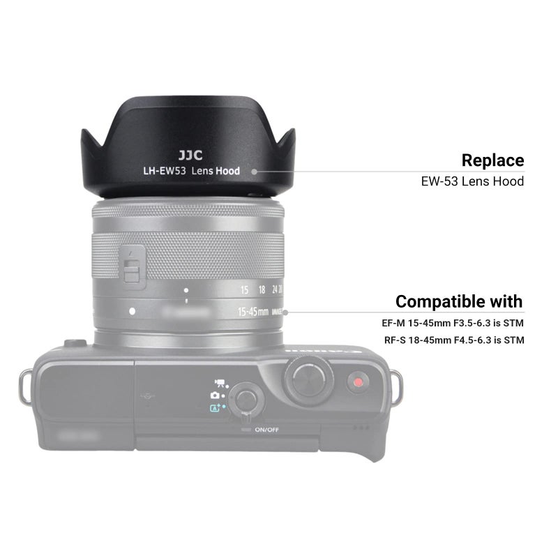 JJC Reversible Lens Hood for Canon EF-M 15-45mm F3.5-6.3 is STM and RF-S 18-45mm F4.5-6.3 is STM Lens on EOS R100 R50 R10 R7 M50 M6 Mark II M200 M100 M50 Mark II, Replace Canon EW-53 Lens Hood - Image 2