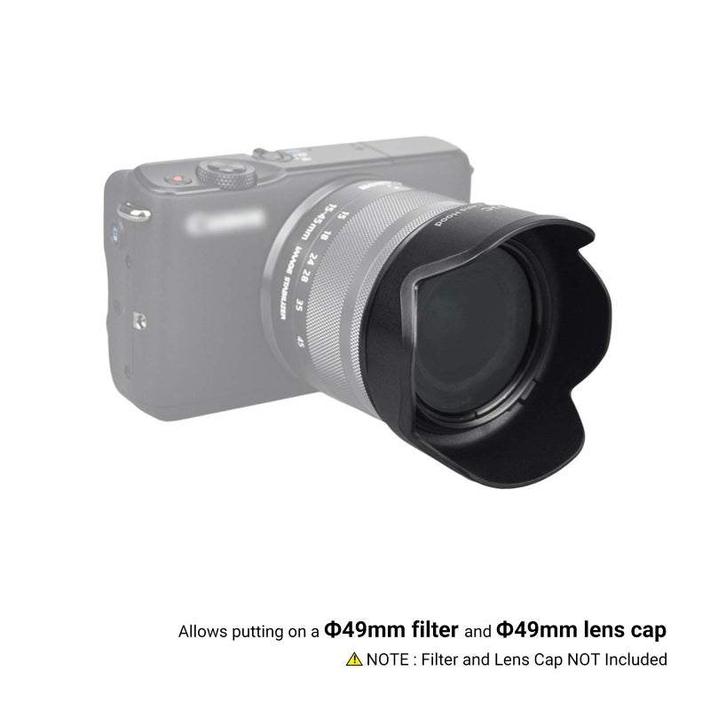 JJC Reversible Lens Hood for Canon EF-M 15-45mm F3.5-6.3 is STM and RF-S 18-45mm F4.5-6.3 is STM Lens on EOS R100 R50 R10 R7 M50 M6 Mark II M200 M100 M50 Mark II, Replace Canon EW-53 Lens Hood - Image 4