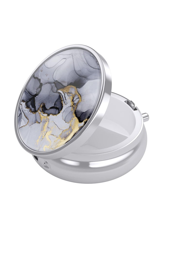 Excefore Daily Portable Pill Box, 3 Compartment Moisture Proof Small Pill Box, Round Travel Pill Organizer for Pocket Purse, Marble Texture Pill Box for Vitamin, Fish Oils, Supplements, Gray Marble - Image 1