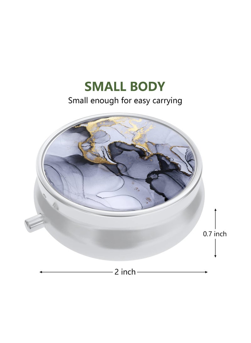 Excefore Daily Portable Pill Box, 3 Compartment Moisture Proof Small Pill Box, Round Travel Pill Organizer for Pocket Purse, Marble Texture Pill Box for Vitamin, Fish Oils, Supplements, Gray Marble - Image 2