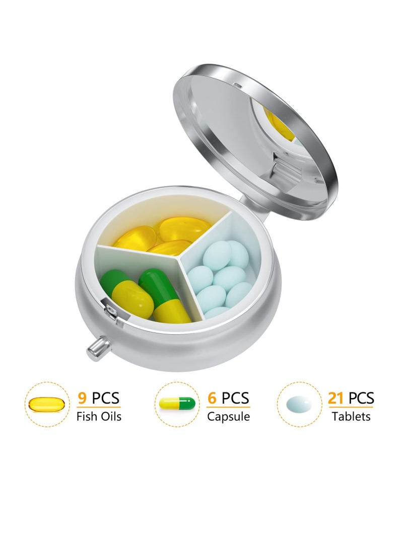 Excefore Daily Portable Pill Box, 3 Compartment Moisture Proof Small Pill Box, Round Travel Pill Organizer for Pocket Purse, Marble Texture Pill Box for Vitamin, Fish Oils, Supplements, Gray Marble - Image 3