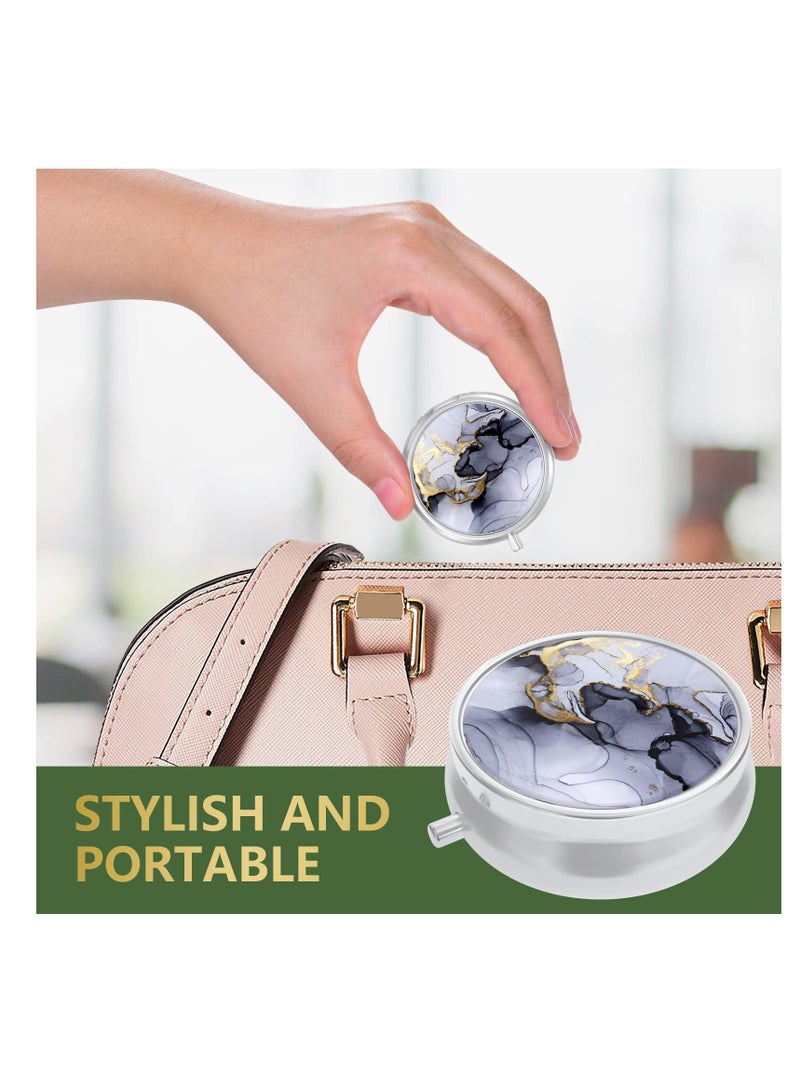 Excefore Daily Portable Pill Box, 3 Compartment Moisture Proof Small Pill Box, Round Travel Pill Organizer for Pocket Purse, Marble Texture Pill Box for Vitamin, Fish Oils, Supplements, Gray Marble - Image 4