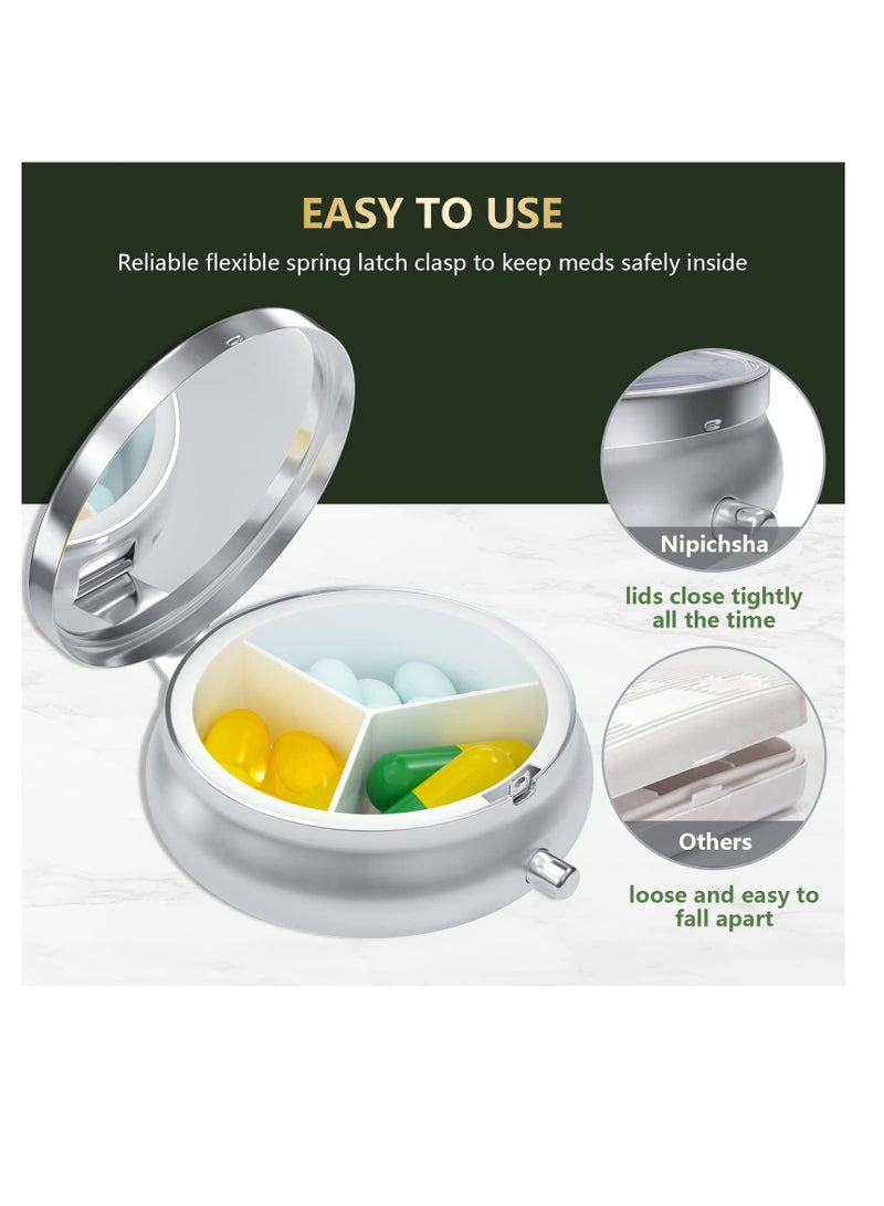 Excefore Daily Portable Pill Box, 3 Compartment Moisture Proof Small Pill Box, Round Travel Pill Organizer for Pocket Purse, Marble Texture Pill Box for Vitamin, Fish Oils, Supplements, Gray Marble - Image 5