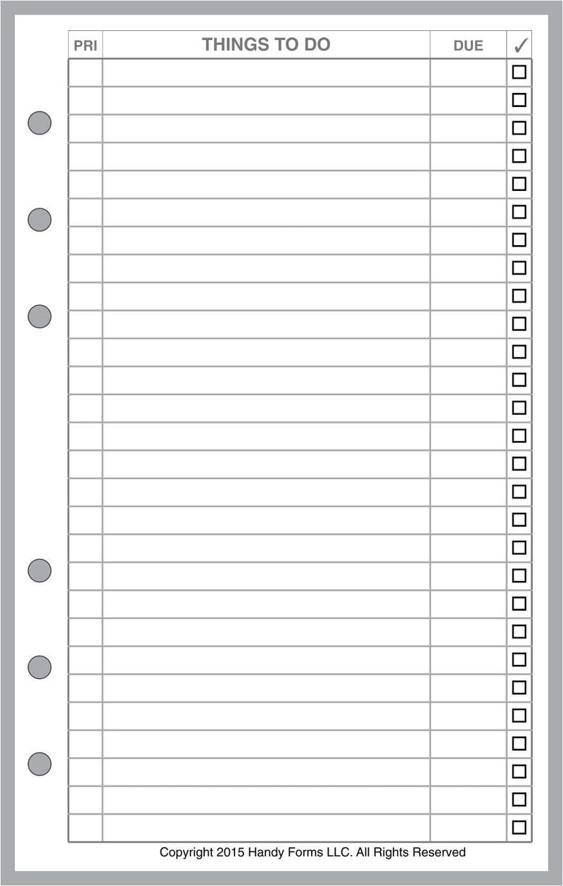 Handy Forms Compact Size to Do List Planner Insert,Sized and Punched for Franklin Covey Compact and Other Notebooks (4.25" x 6.75") - Image 1