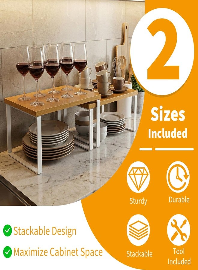 Piszvbej 2 Pack Cabinet Organizer Shelf, Coffee Cup Organizer for Cabinet, Stackable and Expandable, Wood Kitchen Counter Shelves with Metal Legs, with Easy-Install Tool, for Mug and Cup Storage - Image 2
