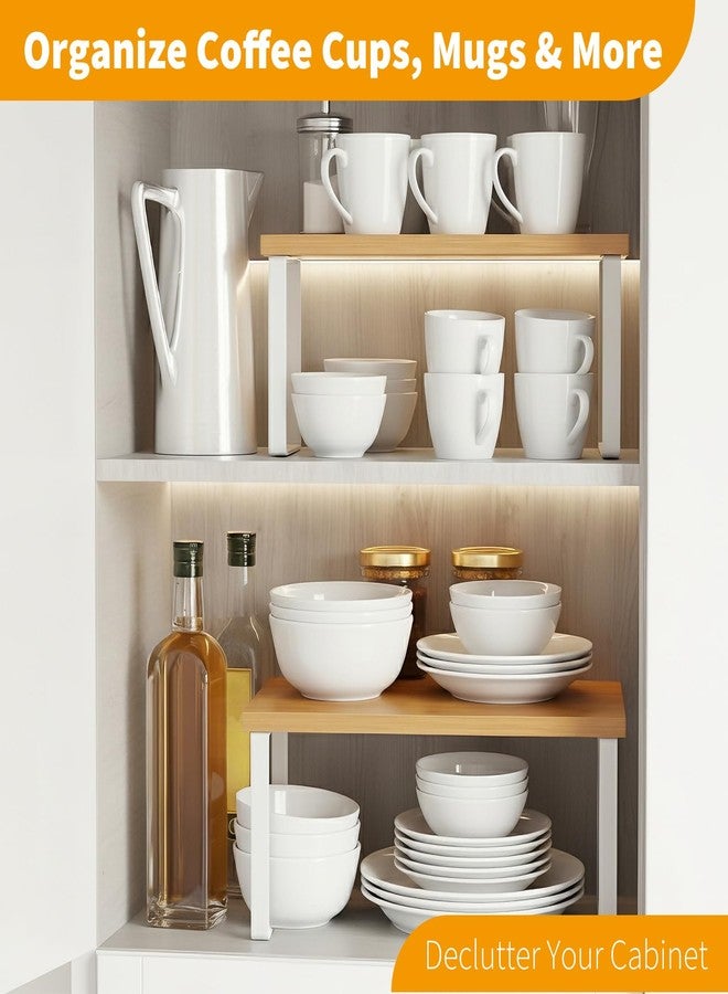 Piszvbej 2 Pack Cabinet Organizer Shelf, Coffee Cup Organizer for Cabinet, Stackable and Expandable, Wood Kitchen Counter Shelves with Metal Legs, with Easy-Install Tool, for Mug and Cup Storage - Image 4
