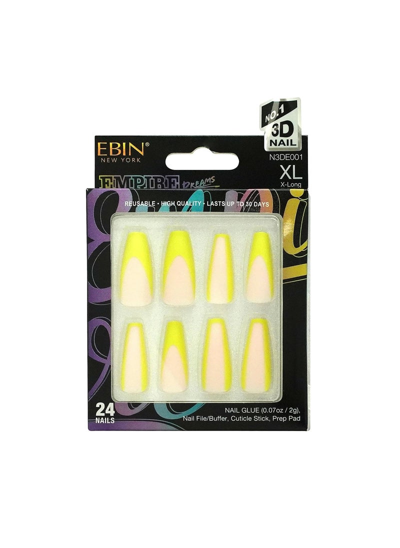 EBIN NEW YORK EBIN NEW YORK EMPIRE DREAMS - His Loss | Press-On Nail Set in Long Coffin Style, Salon Acrylic Finish, Includes Prep Pad, Mini Nail File & Nail Glue, Cuticle Stick and 24 Nails 