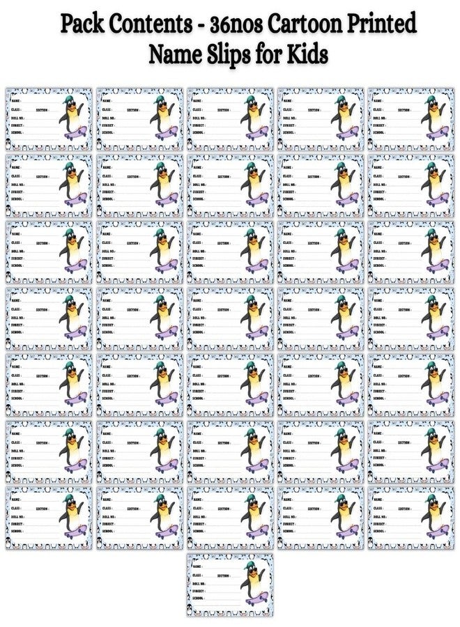AanyaCentric 36 Pieces Cartoon Printed Name Slip for Kids | 10 x 5 cm | Self Fill in Sticky Labels for Notebook Register Copy - Image 2