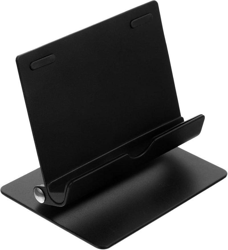 Universal Desktop Aluminum Alloy Foldable 360° Rotatable Phone Holder and Tablet Stand for Desk and Bed Use, Black Portable Metal Cell Phone Holder - Image 1