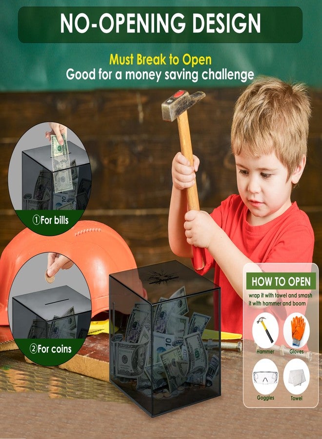 Vcertcpl Piggy Bank for Adults Must Break to Open, Vcertcpl Acrylic Clear Piggy Bank Money Saving Box for Cash Saving, Unopenable Adults Piggy Bank for Real Money Bank Coin Bank Change Jar (Gray S, 12 * 12CM) - Image 4